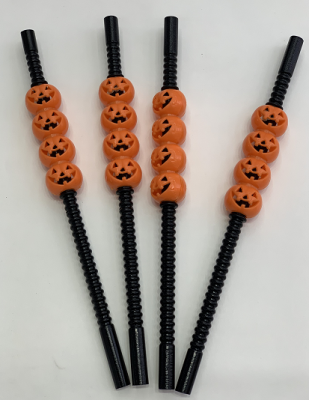 [Factory Direct Sales] Pumpkin-Shaped Plastic Straw for European and American Dances Disposable Environmental Protection Straw