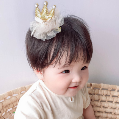 Glittering Powder Yarn Three-Dimensional Crown Barrettes Exquisite Baby Hair Band Girls Head Accessories Hair Accessories // Det