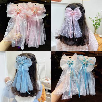 Princess Veil Korean Child Girl Baby Bow Mesh Hairpin Headdress Fairy Style Hair Accessories Hairpin Clip Female