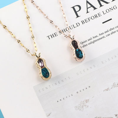 Women's Korean-Style Titanium Steel Necklace Ins Peanut Inlaid Zircon Copper Drop Electroplated Gold Clavicle Chain 2020 New Internet Celebrity