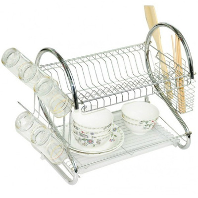 Multi-Functional Assembly S-Type Double-Layer Draining Bowl Rack Metal Tableware Stand Kitchen Dish Rack