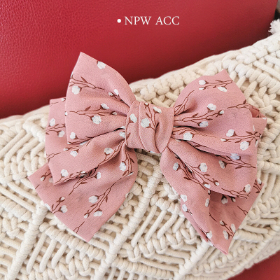 Spring and Summer New Elegant Korean Style Chiffon Three-Layer Floral Bow Spring Clip Ponytail Clip Side Clip Hair Accessories