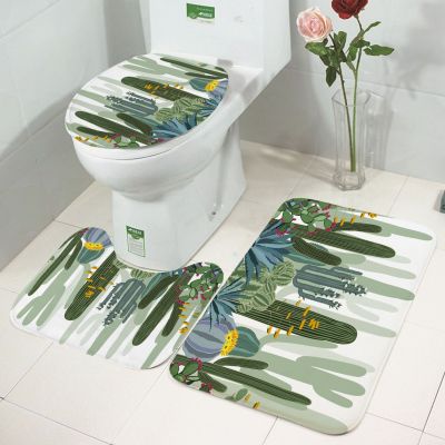 Cactus Series-Digital Printing-Toilet Floor Mat Three-Piece Bathroom Bathroom Non-Slip Floor Mat Absorbent Set