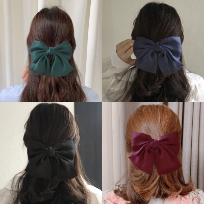 AliExpress Cross-Border Supply Satin Large Burgundy Bow Spring Clip Double-Layer Solid Color Satin Internet Influencer Hair Clip H