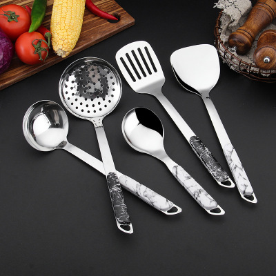 3cm Non-Magnetic Stainless Steel Kitchenware Set Marble Clip Handle Spatula Spatula Meat Fork Colander Kitchen Gift Wholesale