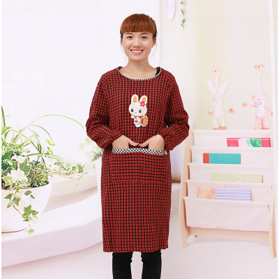 Cotton Linen Old Coarse Cloth Long Sleeve Apron Kitchen Korean Style Cute Overclothes Women's Adult Reverse Wear plus-Sized plus Size Blouse