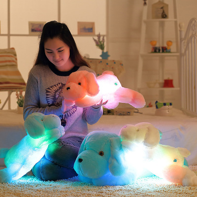 LED Luminous Figurine Doll Cute Lying Puppies Bulk Dog Doll Will Light-Emitting Plush Toys Foreign Trade Toys