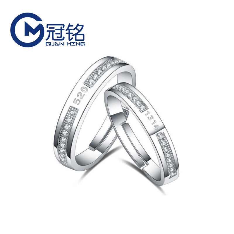 冠铭银饰韩版开口情侣对戒男女一对s925纯银简约活口戒指学生首饰