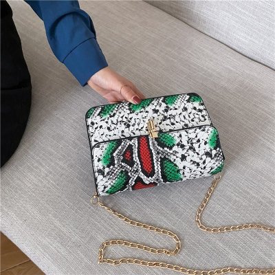 PU Internet-Famous and Vintage Snake Pattern Small Bag 2021 New Korean Fashion Girl Trendy Versatile Chain Crossbody Small Square Bag