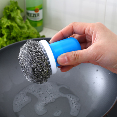 Steel Wire Ball Brush with Handle Cleaning Ball Washing Pot Cleaning Brush Strong Decontamination Factory Wholesale