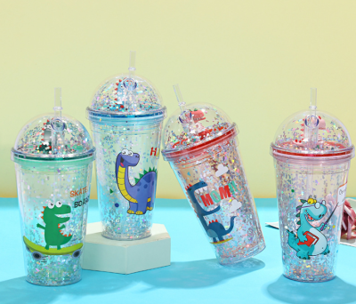 Summer Dinosaur Plastic Straw Ice Cup, Water Cup