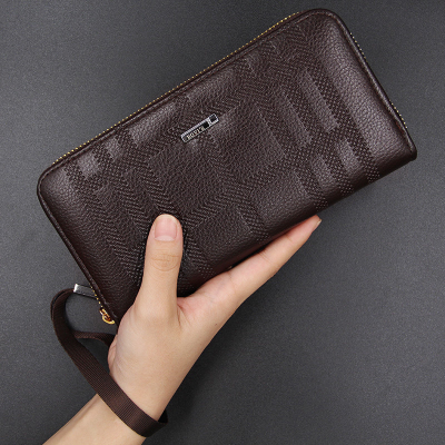 New Men's Clutch Long Fashion Business Large Capacity Zipper Embossed Pu Clutch Wallet Wholesale Supply