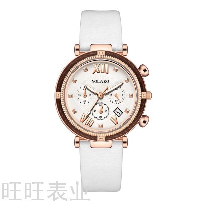 2021 New Women's Watch Three-Eye Leather Calendar Women's Large Dial Beautiful Minimalism Casual Ladies Quartz Watch