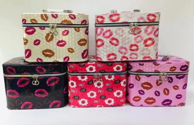 Wholesale Custom Cosmetic Bag New Large Capacity Square Cosmetic Case Printed Three-Piece Set Portable Pu Lip Storage Bag