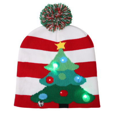 2018 New Christmas Hat Adult and Children Color with Ball Hat Christmas Halloween Led with Light Knitted Hat