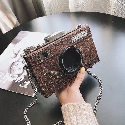 Foreign Trade New Fashionable Sequins Reflective Personality Laser Frosted Camera Bag Creative Funny Simulation Camera Women's Bag