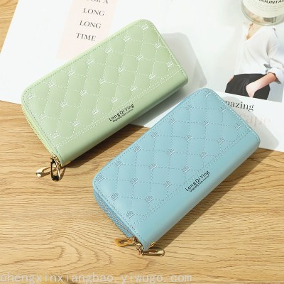 Mobile Phone Bag Long Double Zip Clutch Soft Leather Wallet Diamond Embroidery Crown Large Capacity Double-Layer Wallet