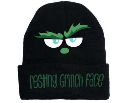 Christmas Strange New Winter Anti-Freezing Sun Hat Printed Green Fur Strange Grinch Hat Thread Fleece Hat Knitted Hat