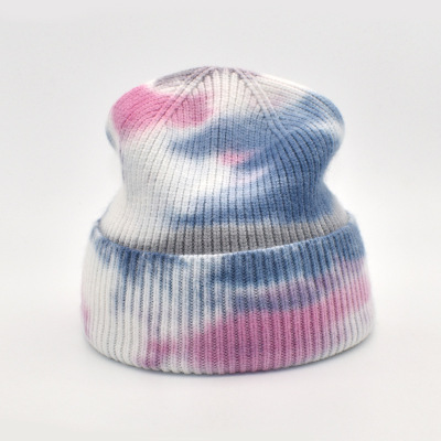 Foreign Trade Autumn and Winter New Tie-Dyed Printing Knitted Hat Women's Beanie Hat Hip Hop Retro Skullcap Wool Hat Korean Fashion