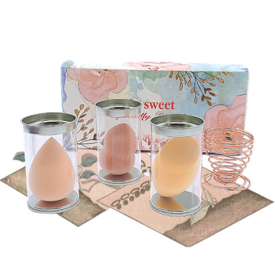 Factory Direct Sales Flower Series Gourd Water Drop Oblique Cut Beauty Blender Powder Puff 3 Pieces Long Box Beauty Egg Gift Set