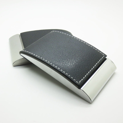 Semi-Arc Vertical Style Stainless Steel Leather Veneer Business Card Holder Can Be Carved