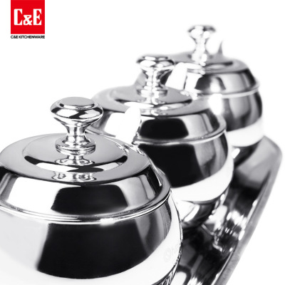 Stainless Steel round Seasoning Jar Set Jar Bottle Salt Jar Condiment Storage Household Kitchen Utensils Combination