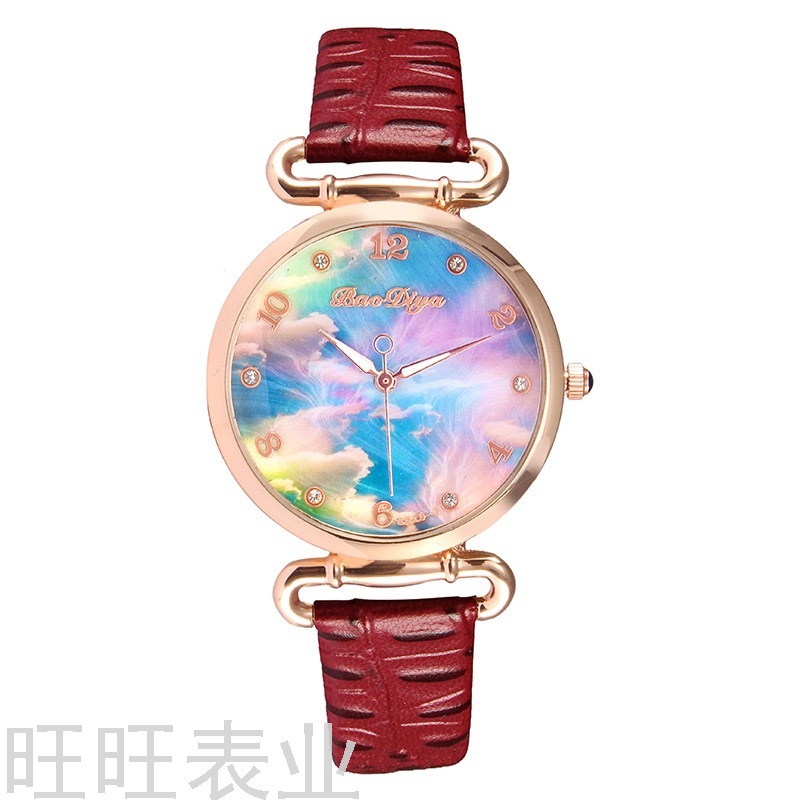 新款彩色祥云图案女士鳄鱼纹皮带石英手表 数字云朵跨境女款手表