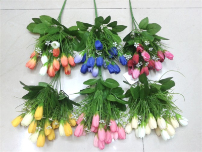 Plastic Flowers Tulip Magnolia Bud Artificial/Fake Flower Small Bouquet Outdoor Flower Bed Planter Ornamental Flower Background Wall