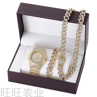 New Fashion Luxury Trendy Grace Full Diamond Diamond Steel Strap Quartz Watch Bracelet Necklace Set
