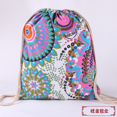 Colorful Printing Pattern Decoration European and American Fashion Ins Style Drawstring Bag Drawstring Shopping Bag Leisure Sports Suitable