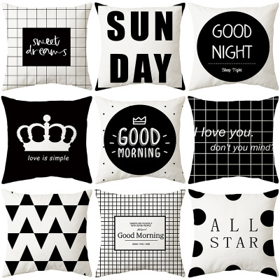 Black and White Nordic Pillow Geometric Letter Simplicity Short Plush Pillow Cover Living Room Sofa Cushion Car Square Pillow