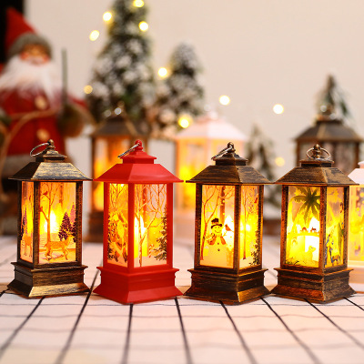 Cross-Border Wholesale Christmas Flame Storm Lantern Santa Claus Decoration Christmas LED Luminous Ornaments Candlestick Lamp