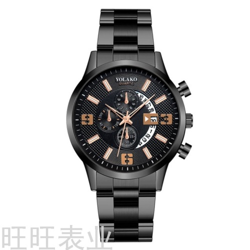 Yolako Fashion Brand Men‘s Black Steel Belt Calendar Watch Sports Wrist Watch Digital Quartz Watch in Stock