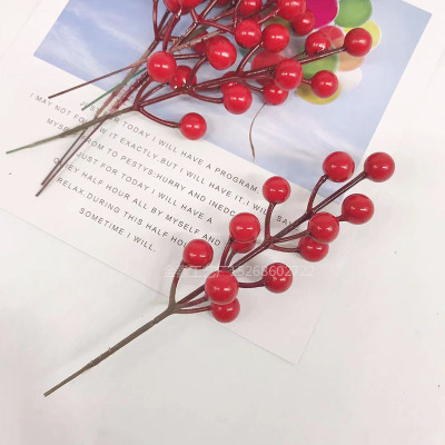 Cheap Red Gold Mixed Hybrid Flower Cherry Stamens Berries Bundle DIY Cake Christmas Wedding Gift Box Wreaths Craft Decor
