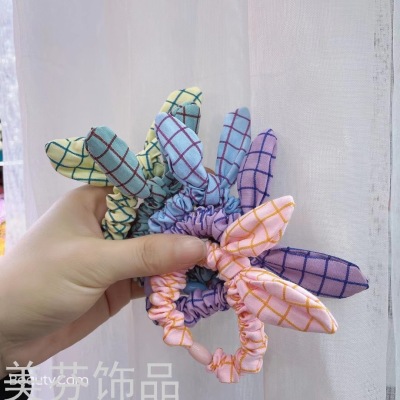 Rabbit Ears Girl Heart Cute Cloth Hair Ring Female Net Red Style Sweet Beauty Hair-Binding Simple Horsetail Headwear Wholesale