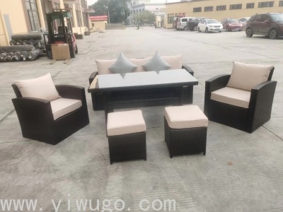 Factory Direct Sales Outdoor Leisure Rattan Couch Fashion Courtyard Outdoor Balcony Rattan Table and Chairs Combination 