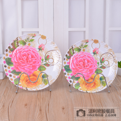 Household Flowers and Fruits Plate Melamine Dim Sum Plate Cake Plate Set Creative Fashion European Style round Dried Fruit Plate