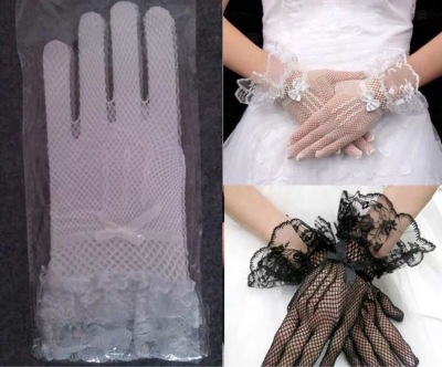 Cross-Border Bridal Wedding Gloves Fishnet Bow Wedding Dress and Cheongsam Gloves Elastic Hollow Wedding Gloves