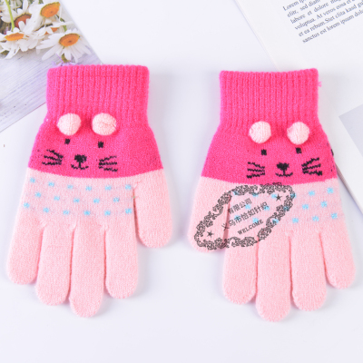 Cute Plush Five-Finger Middle and Big Children Primary School Gloves Children Woolen Five-Finger Gloves Thick Keep Warm Elastic Good