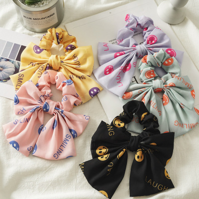 Korean Ins Cute Girl Bow Hair Band Japanese and Korean Spring and Summer All-Match Tie-up Hair Head Rope Smiley Face Large Intestine Hair Band