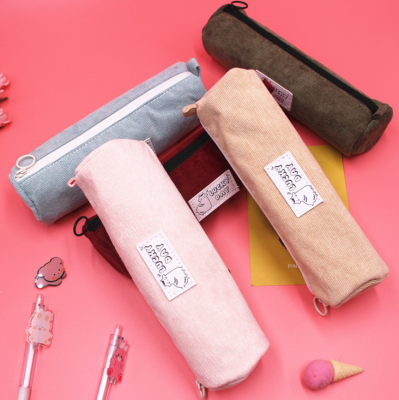 New Korean Artistic Corduroy Pencil  Instagram Red Style Creative Simple Pencil Case Student Storage Stationery Case