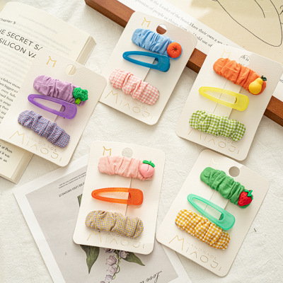 Autumn/Winter Japanese and Korean New Children's Simplicity Fruit Color Cloth Hairpin Set Girls Ornament