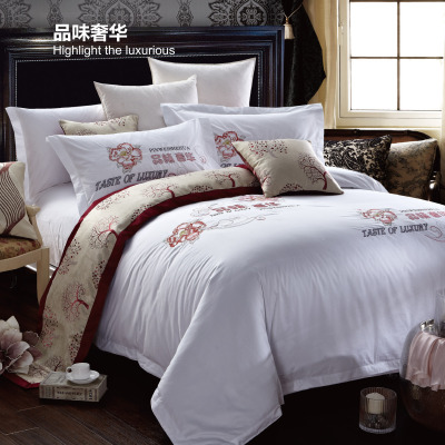 Hotel Homestay Hotel Bedding Cloth Product Embroidered Cotton Guest Room Cloth Product Four-Piece Pillowcase Bed Sheet