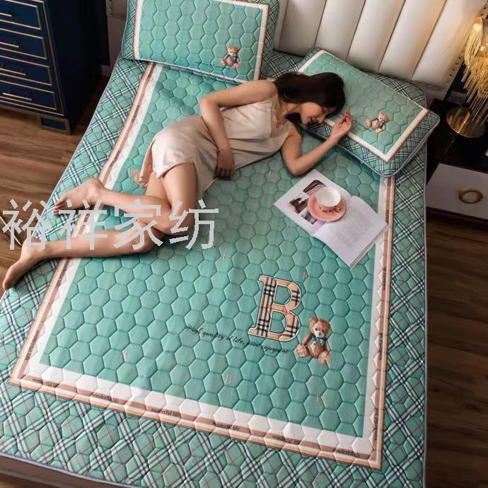 新专版定位印花冰丝乳胶凉席三件套
