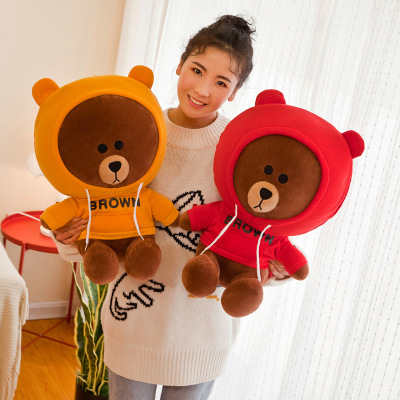 Factory Supply Cute Sweatshirt Brown Bear Plush Toy Toy Bear Sleeping Pillow Gifts for Girlfriend Doll