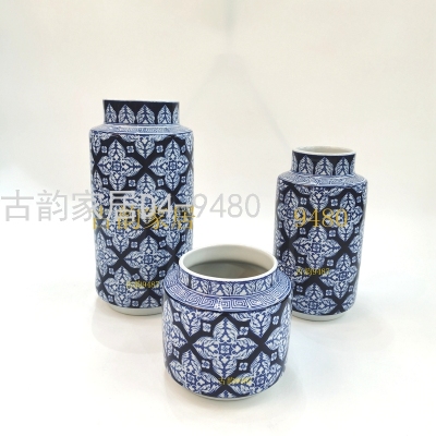 Ceramic Crafts Decorative Flower Vase Blue and White Porcelain Ornaments Storage Jar Home Decoration Supplies