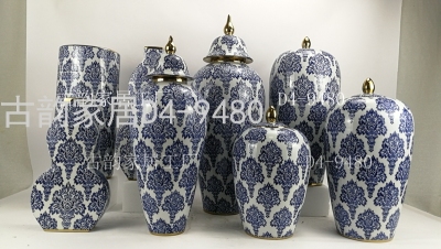 Guyun Household Factory Store Ceramic Crafts Decorative Flower Vase Blue and White Porcelain Candy Box Decorations