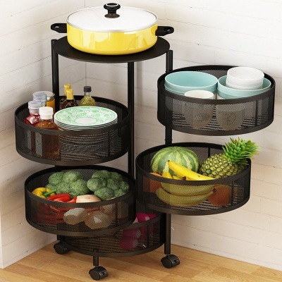Multi-Layer Rotatable Kitchen Vegetable and Fruit Rack round Storage Basket Living Room and Bathroom Storage Basket 