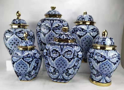 9480 Guyun Factory Store Ceramic Crafts Home Decoration Vase Blue and White Porcelain Candy Jar Decoration