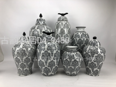 Guyun Home Factory Ceramic Crafts Decorative Flower Vase Blue and White Porcelain Candy Box Decorations D4-9480